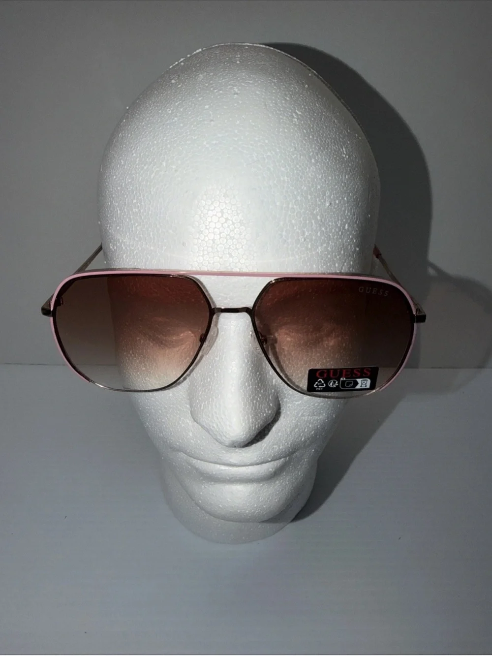 GUESS Pink Frame Brown Gradient Aviator Sunglasses
